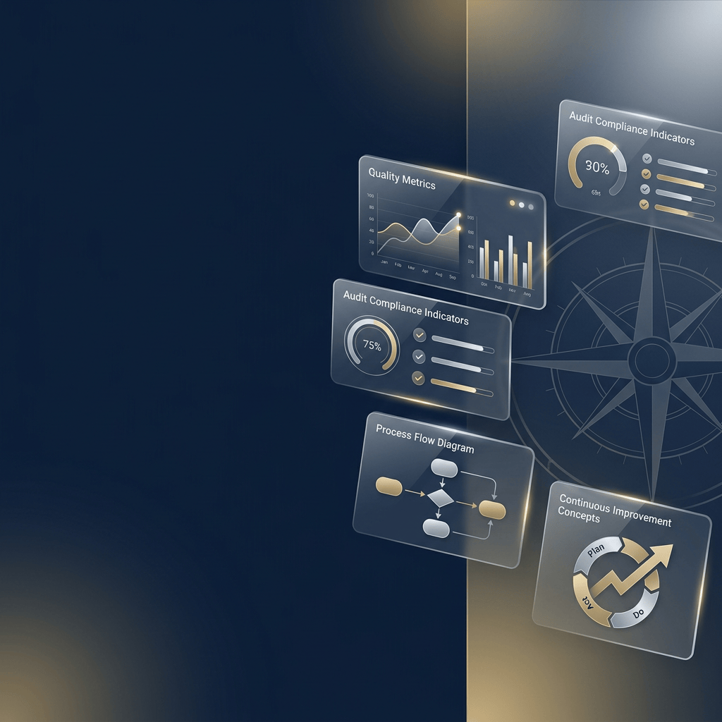 Dashboard showing quality metrics and audit compliance indicators
